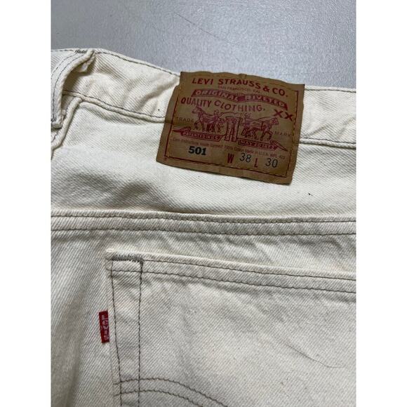Levis 501 Vintage 90s USA XX Straight Leg Jeans White Light Wash 38x30 Act 36x30 - Picture 9 of 16